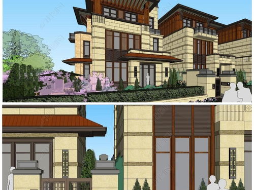 精品草原风格联排大别墅建筑设计模型解析与下载